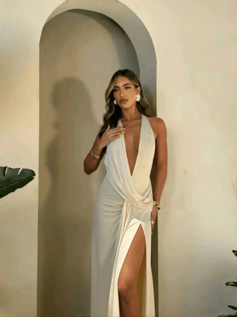 Women's Summer Fashion Elegant Sexy Vacation Bohemian Style Solid Color Spaghett
